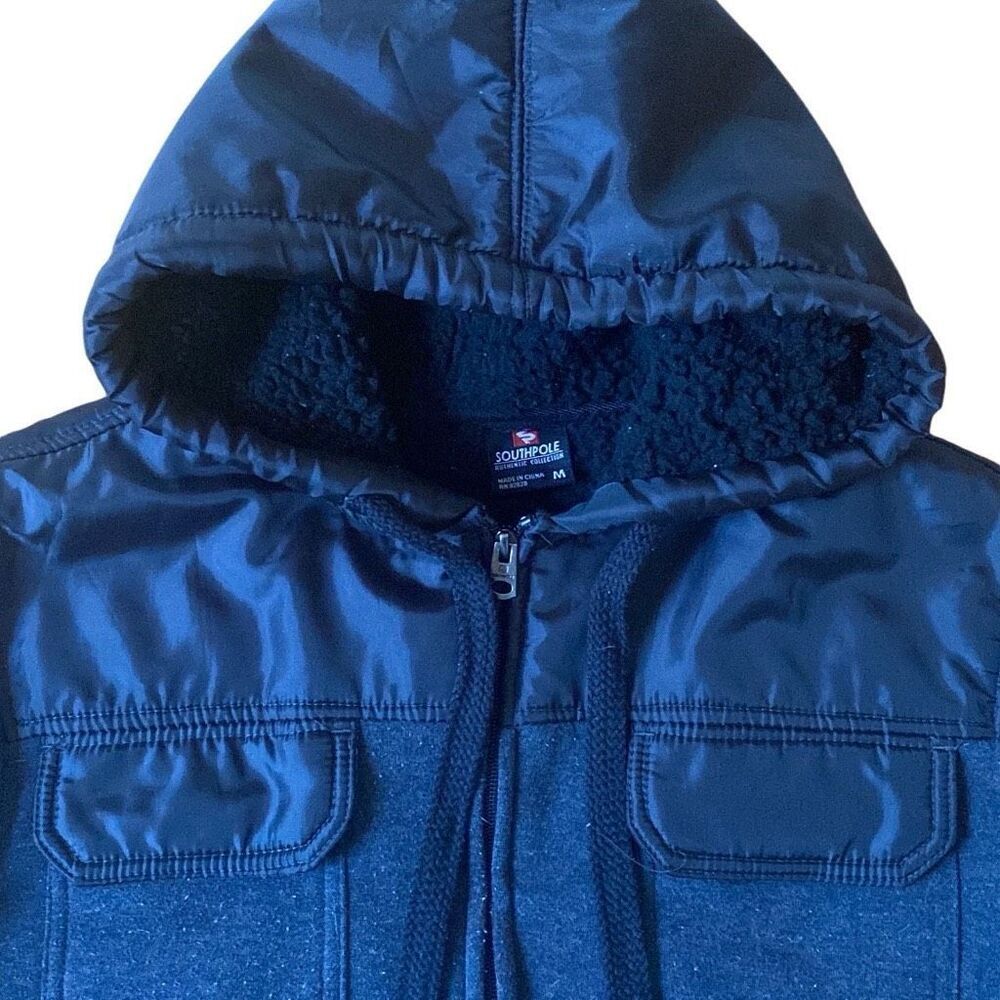 South Pole Hoodie Medium Sweater Jacket Coat Sherpa lined Y2K Adult southpole - Picture 2 of 6